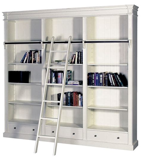 French Provincial Hamptons Open Library Bookcase With Ladder White