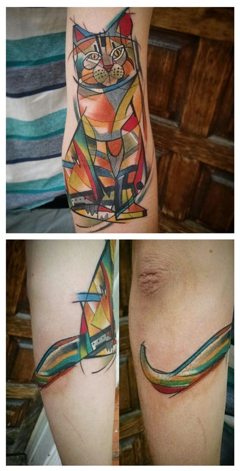 Abstract Cat Tattoo Done By Brad Nugent Lucky Monkey Tattoo Ann