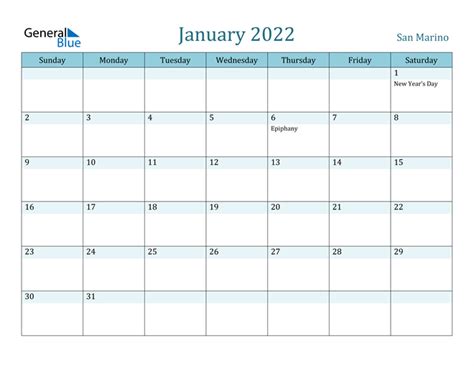 January 2022 Calendar San Marino