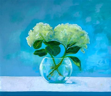 Anne Harney Hydrangeas Oil Painting Of White Hydrangeas In Blue