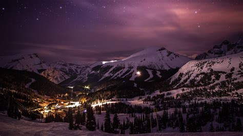 Nighttime Illumination Above Sunshine Ski Village Banff Alberta