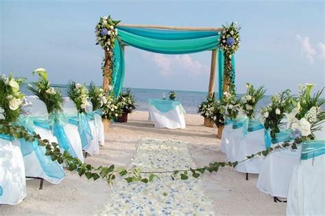 Teal Blue And White Beach Wedding Ceremony Idea Beach Wedding Colors
