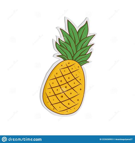 Vector Pineapple With Paper Cutout Style With Outline And Bright Color