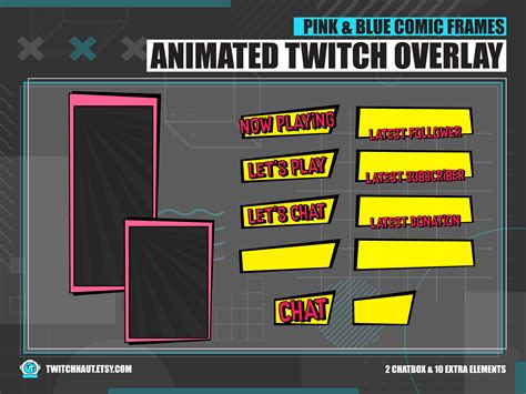 Animated Pink And Blue Comic Twitch Overlay Package Animated Etsy Uk