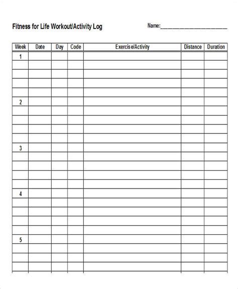 Daily Workout Log Ms Excel Editable Printable Template Excel Templates
