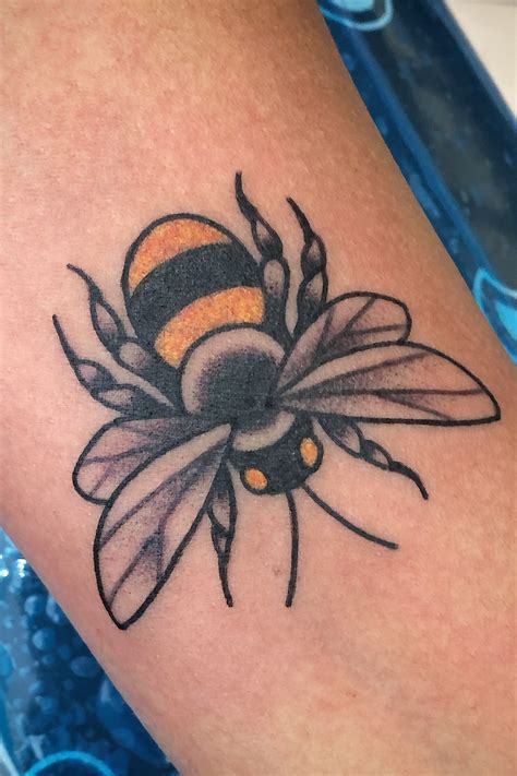 Tattoo Uploaded By Elyria Black Bumble Bee Inner Forearm Tattoodo