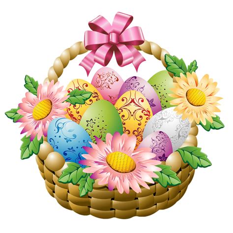 Easter Basket With Easter Eggs And Flowers Png Picture Пасхальные