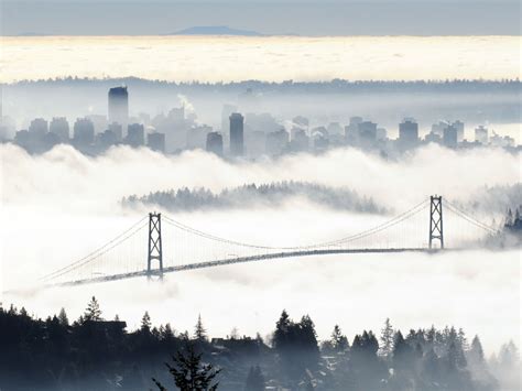 Vancouver Fog Lions Gate Bridge Span Out Of The Fog Flickr