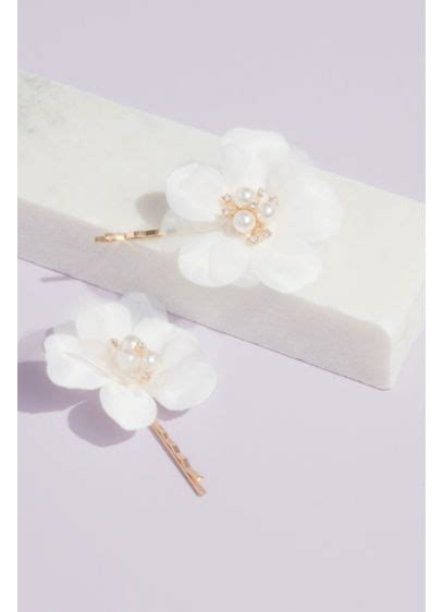 Fabric Petal Floral Hair Pin Set With Pearl Accent Davids Bridal