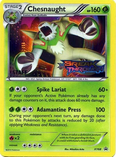 If the pokemon cards are worthless: Chesnaught XY68 (STAFF) Holo Prerelease Pokemon Card - DJS Pokemon Cards