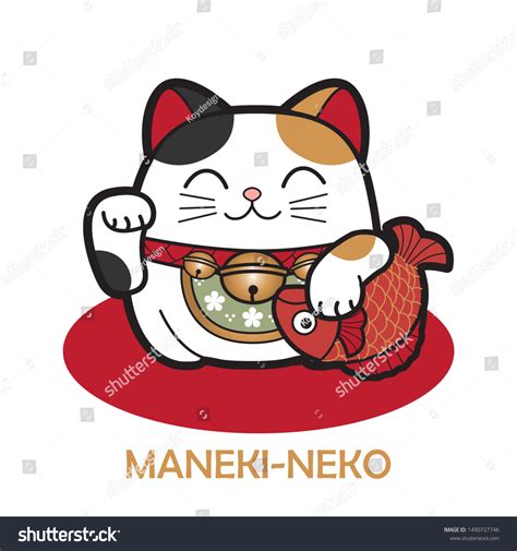 Japanese Maneki Neko Lucky Cat Illustration Vector De Stock Libre De