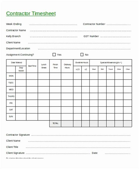 Independent Contractor Timesheet Free Download Or 27 Sheet Templates In