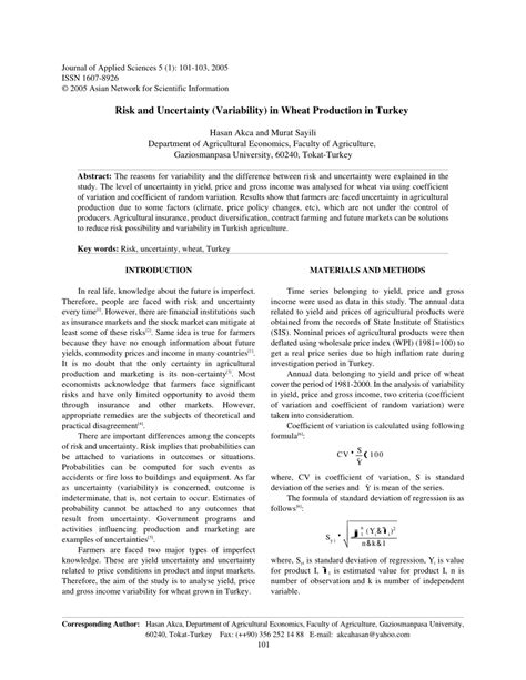 Uncertainty is not quantifiable because future events are too unpredictable, and information is insufficient. (PDF) Risk and Uncertainty (Variability) in Wheat Production in Turkey