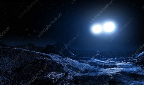 Contact Binary Stars Seen From A Planet Illustration Stock Image