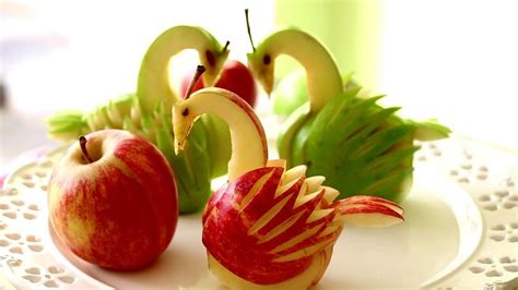 How To Make Apple Swan Garnish Fruit And Vegetable Carving Youtube