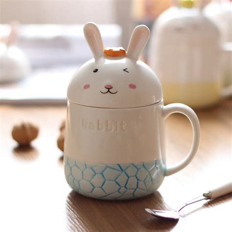Buy Cute 3d Rabbit Style Ceramic Mugs With Lid