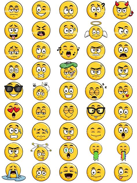 Yellow Smiley Emoji Set Cartoon Vector Clipart Friendlystock
