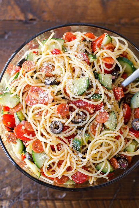 Our Tasty Italian Spaghetti Salad Is Loaded With Fresh Vegetables Delicious Spaghetti Pasta