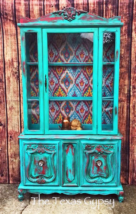 Boho Chic Hutch In Patina Green And Holiday Red Milk Paint