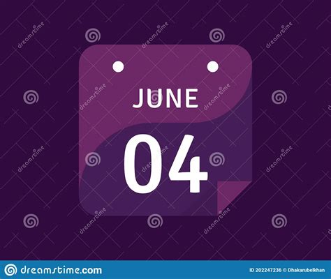 4 June June 4 Icon Single Day Calendar Vector Illustration Stock