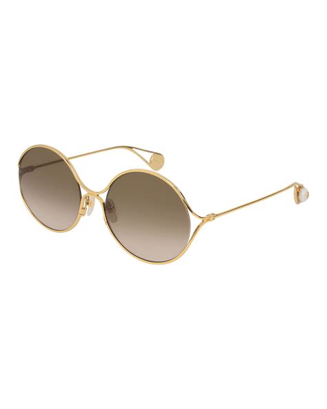 gucci round forked metal sunglasses gold brown neiman marcus