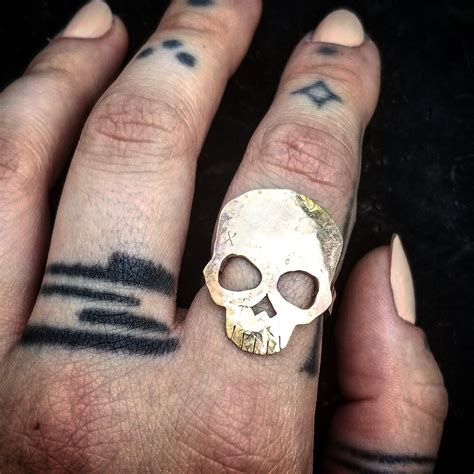 Mens Skull Ring Big Skull Handmade Skull Ring Gold Skull Ring With Hammered Band Mens Jewelry