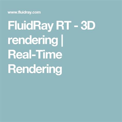 Fluidray Rt 3d Rendering Real Time Rendering 3d Rendering