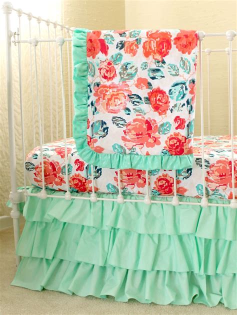 Coral bedding from crane & canopy. Pixie Park - Coral Mint and Navy Baby Bedding, Custom Baby ...