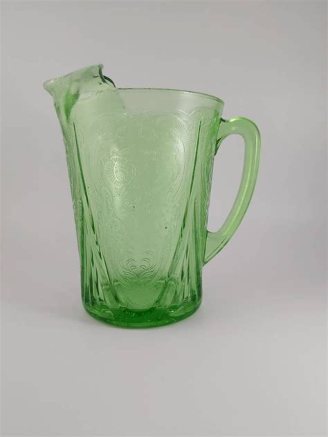 1930s Hazel Atlas Royal Lace Green Uranium 48oz Glass Pitcher Etsy
