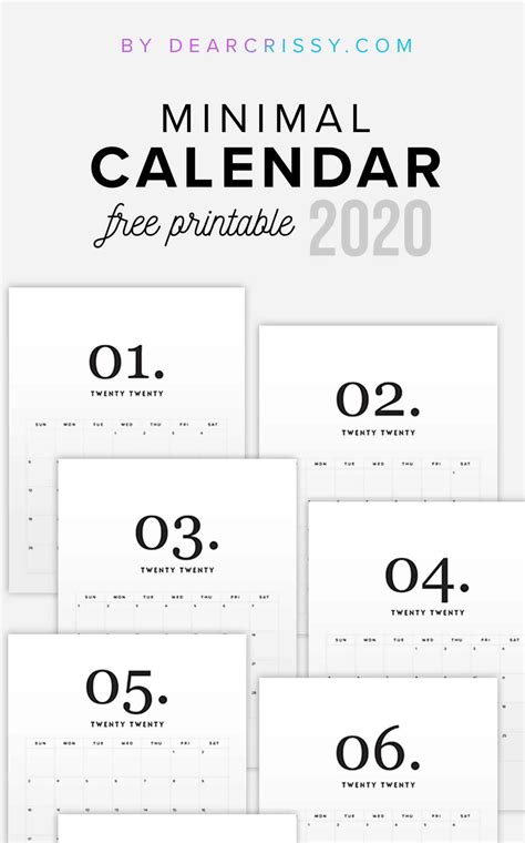 2020 Free Printable Calendar Minimal Modern Calendar