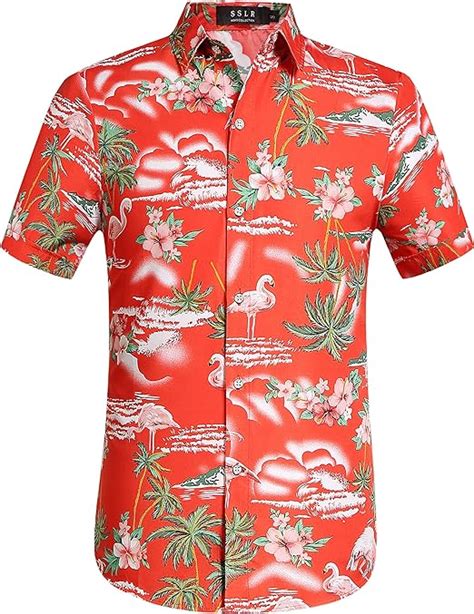 SSLR Herren Flamingos Beil Ufige Kurze H Lsen Aloha Hawaii Hemd X Large Rot Orange Amazon De