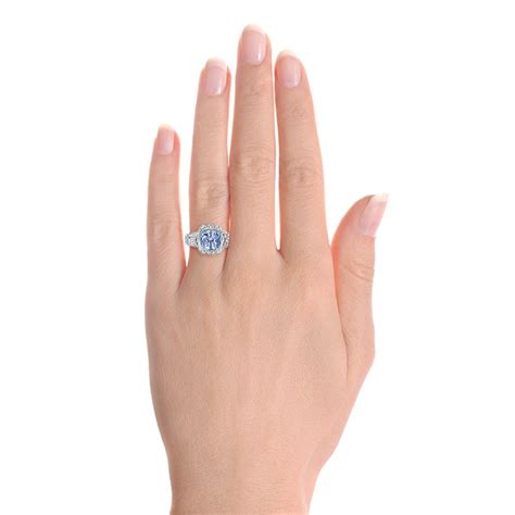 Custom Light Blue Sapphire And Diamond Engagement Ring 102135