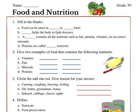 Interactive Food And Nutrition Worksheets For Class 4 Students
