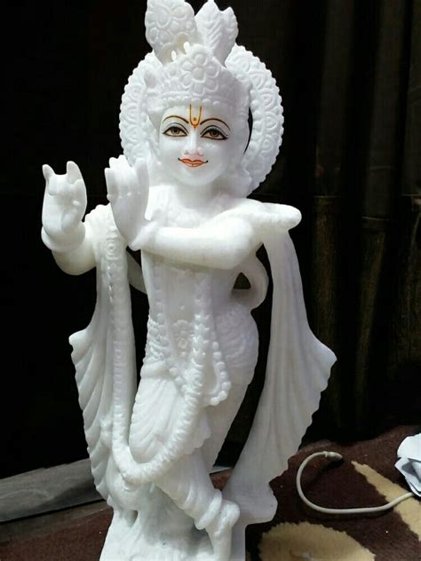 Plain Hindu White Marble Krishna Statue For Worship Size 15 Inch