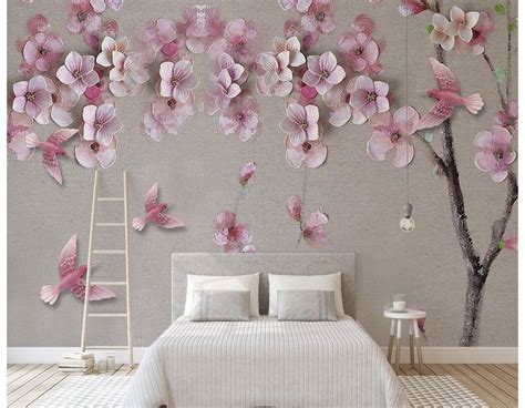 Cherry Blossom Withh Pink Birds Wallpaper Mural In 2020 Cherry