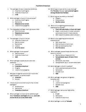 Foodborne Illness Quiz Answers Fill Online Printable Fillable