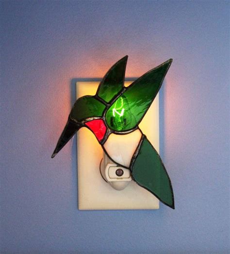Night Light Stained Glass Ruby Throated Hummingbird Etsy Stained