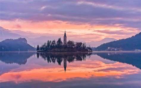 Lake Bled Slovenia Sunset Reflection In Water