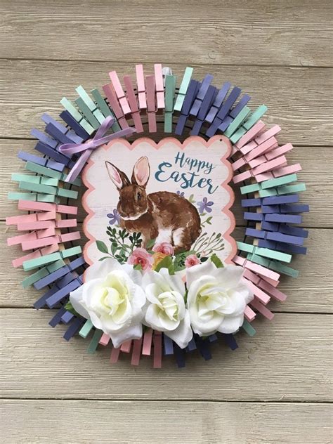 Easter Wreath Easter Bunny Wreath Clothes Pin Wreath Metal Etsy