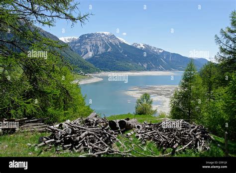 Lake Reschen Reservoir Vinschgau Val Venosta South Tyrol Italy