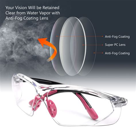 Safeyear Women Safety Glasses Anti Fog Lens Hd Clear Scratch Resistant Safetoe Ppe