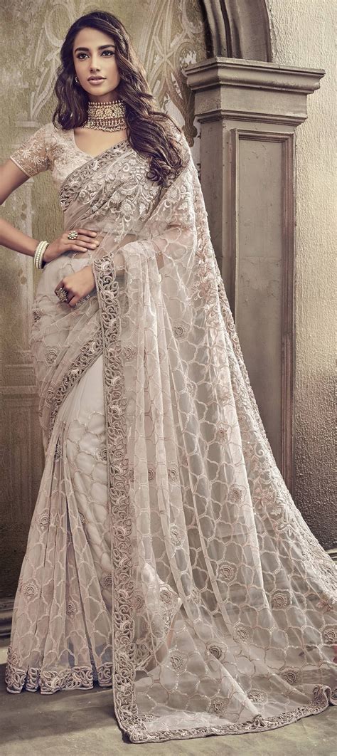 Bridal Wedding White And Off White Color Net Fabric Saree 1561930