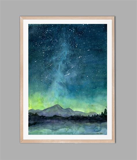 Starry Sky Print Watercolor Painting Print Starry Night Etsy