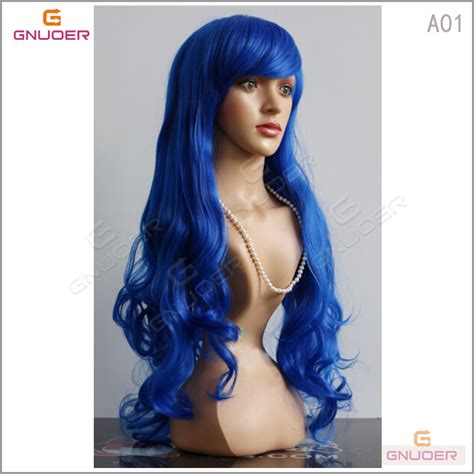 High Quality Sexy Long Big Wavy Light Blue With Bangs Synthetic Hair