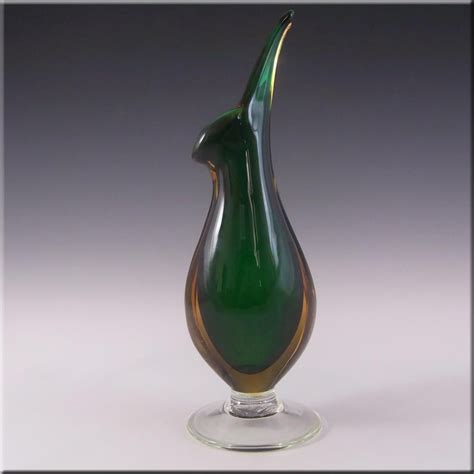 Murano Venetian Green And Amber Sommerso Glass Vase 4 Glass Vase Organic Glass Vase