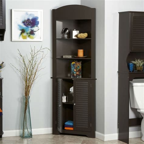 Espresso Bathroom Linen Tower Corner Towel Storage Cabinet