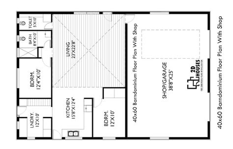 √ 40x60 Barndominium Floor Plan With Shop 2d Houses
