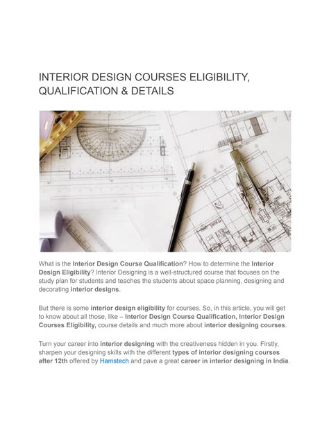 Interior Design Courses Eligibility And Details By Hamstech By Nikita