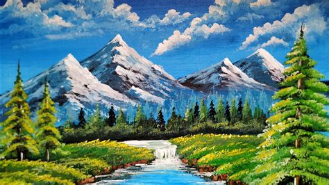 Acrylic Painting Of Snowing Mountain Nature Scenery Painting
