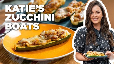 chicken parmesan stuffed zucchini boats with katie lee the kitchen food network youtube